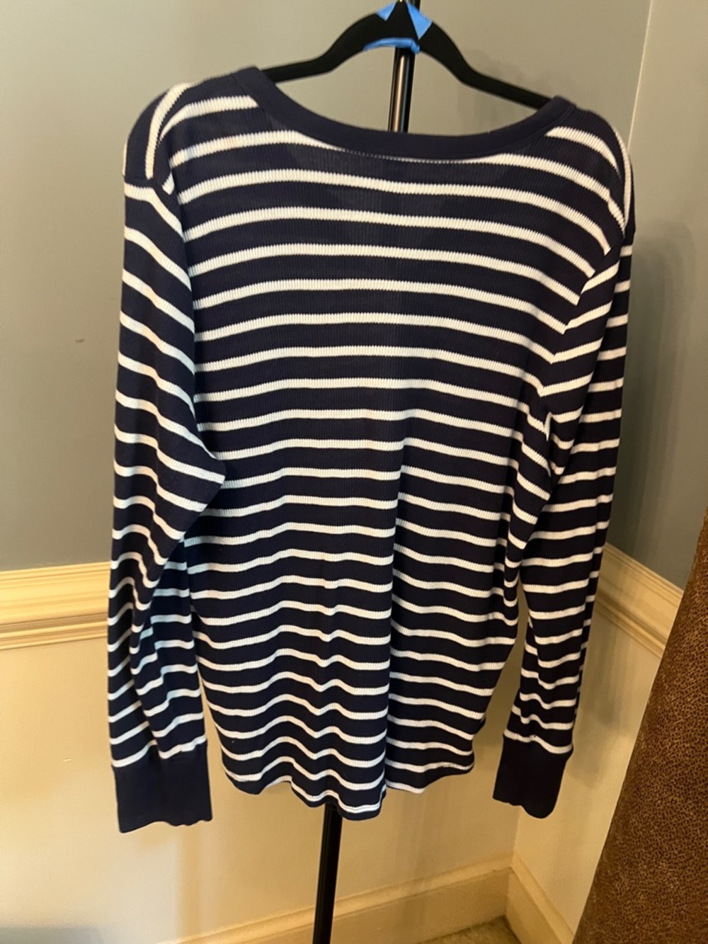 aerie Navy and White Striped Henley Long Sleeve Top - Picture 2 of 3